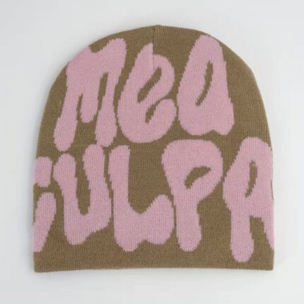 Khaki and Pink Mea Culpa Beanie